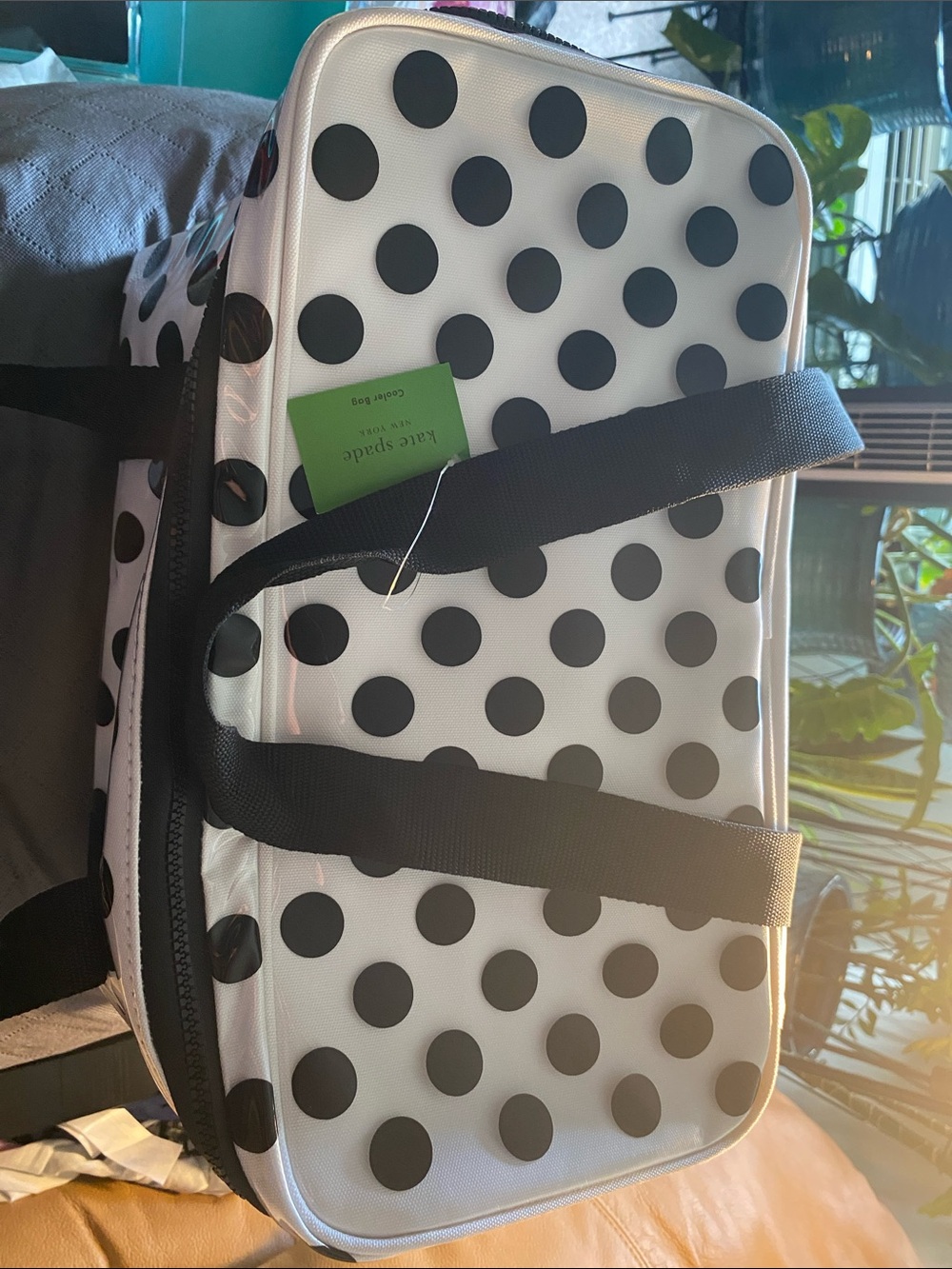 kate spade White and Black Polka Dot Coated Insulated Cooler Bag **NWT** - Picture 3 of 11